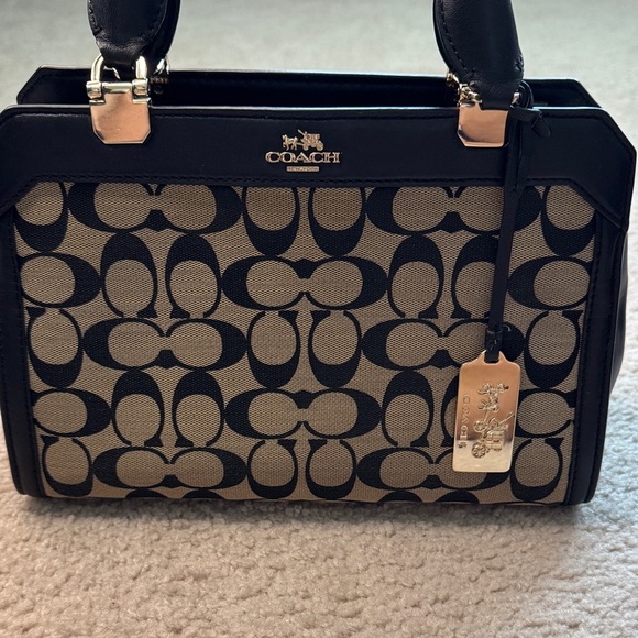 Coach Black and Tan Satchel with Signature Design - Picture 2 of 16